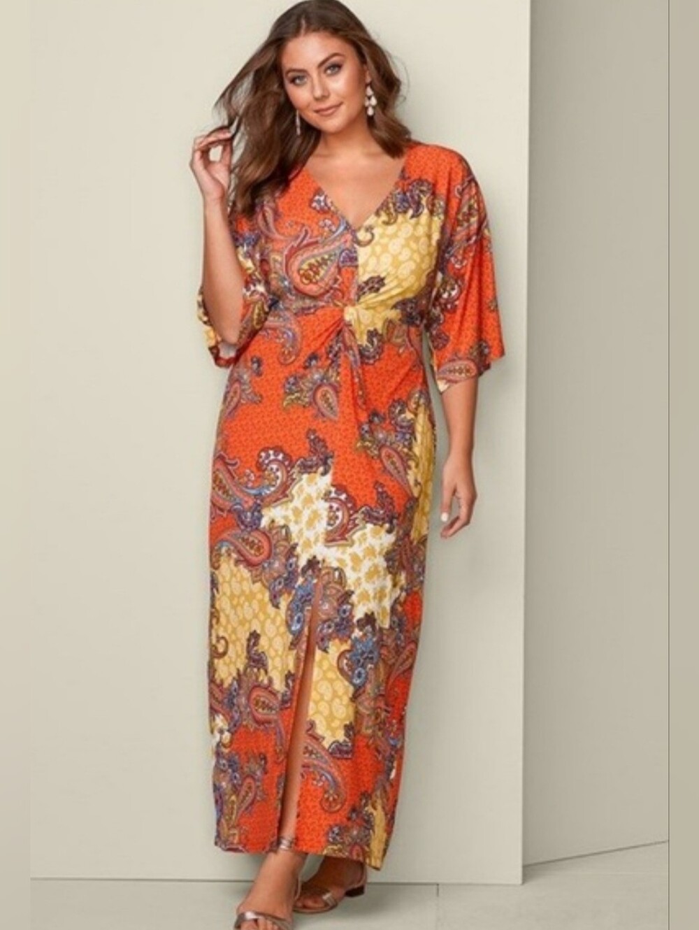 Vibrant Venus Maxi Dress Paisley Twisted Waist Spit Hem Size:XL - Picture 2 of 11